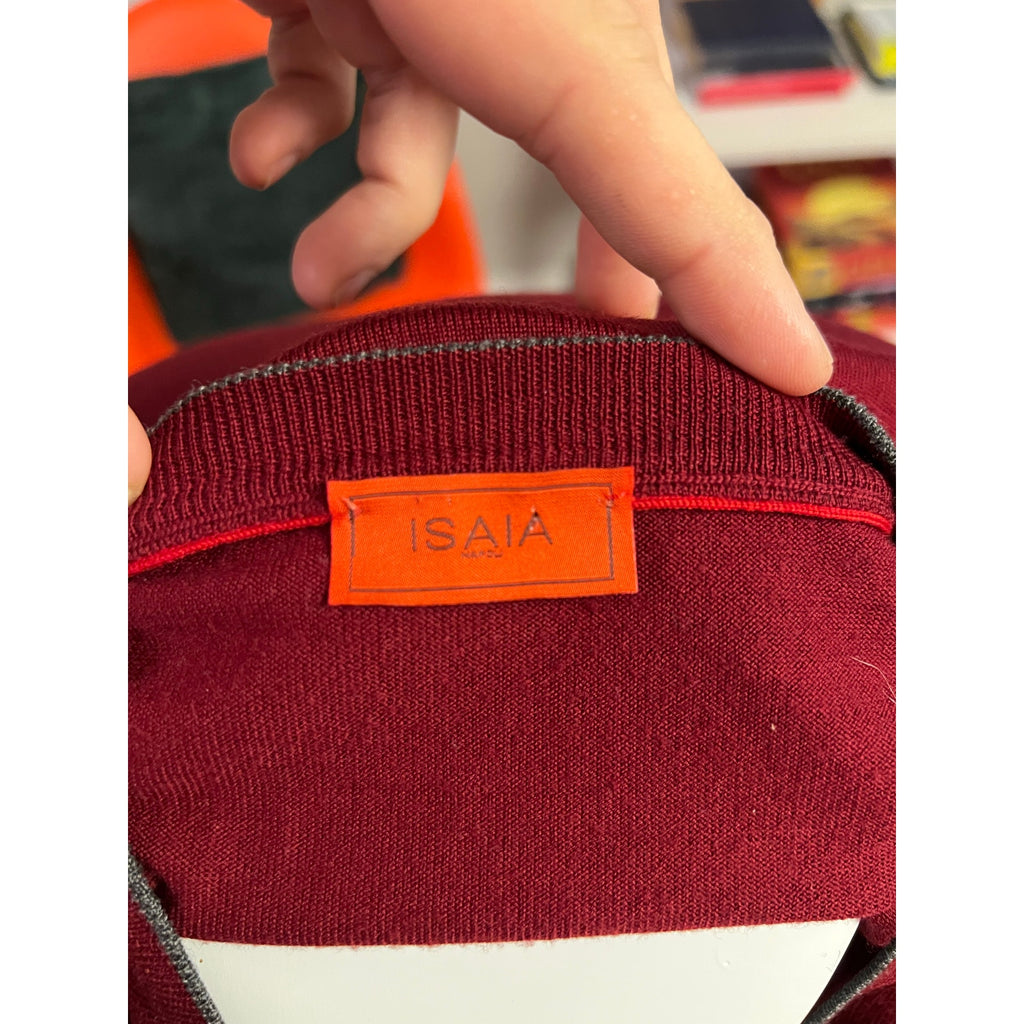 ISAIA Extrafine Merino Wool Crew Neck Pullover Sweater in Red - XL