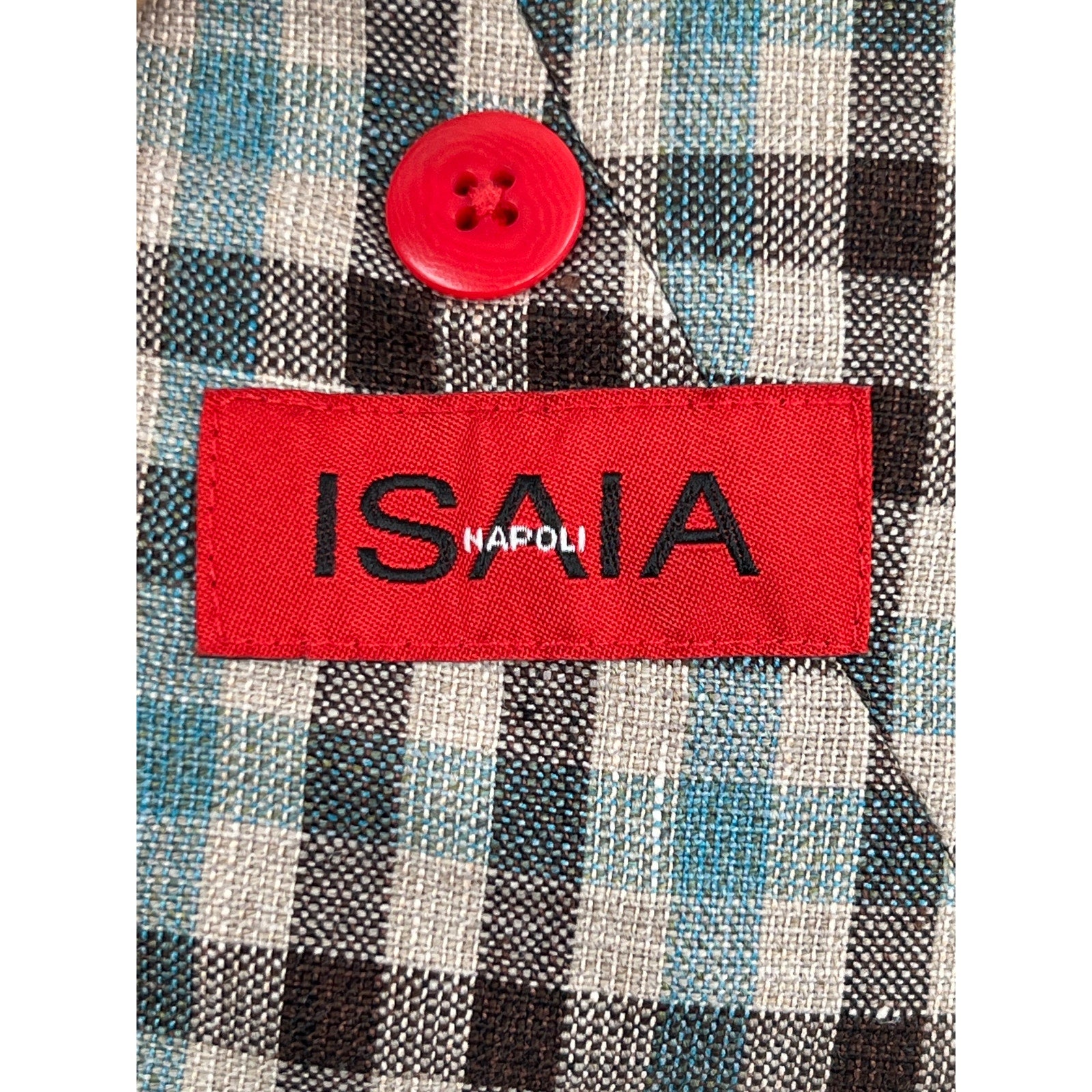 ISAIA Napoli Brown & Teal Check Wool Linen Sport Coat - Size 56IT (46US)