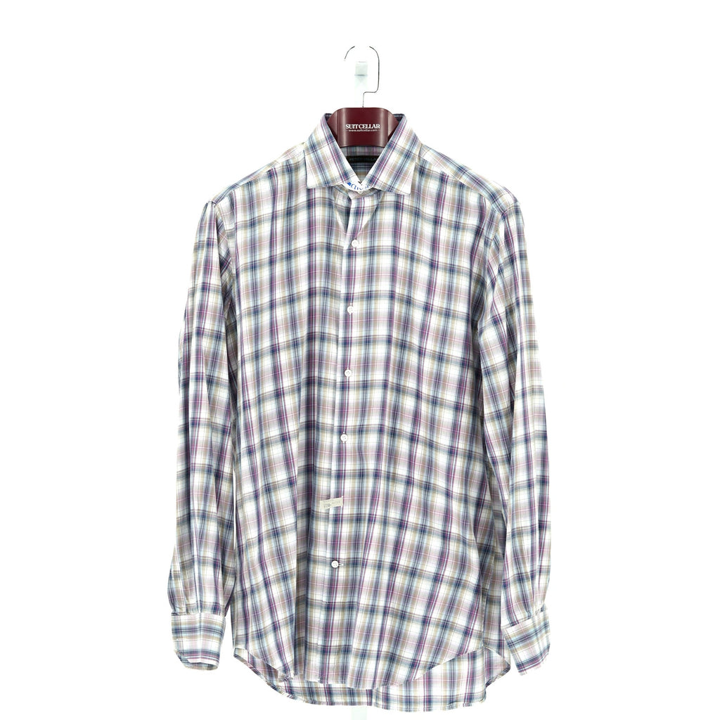 Peter Millar Purple-Blue-Brown 100% Cotton Dress Shirt - Size L