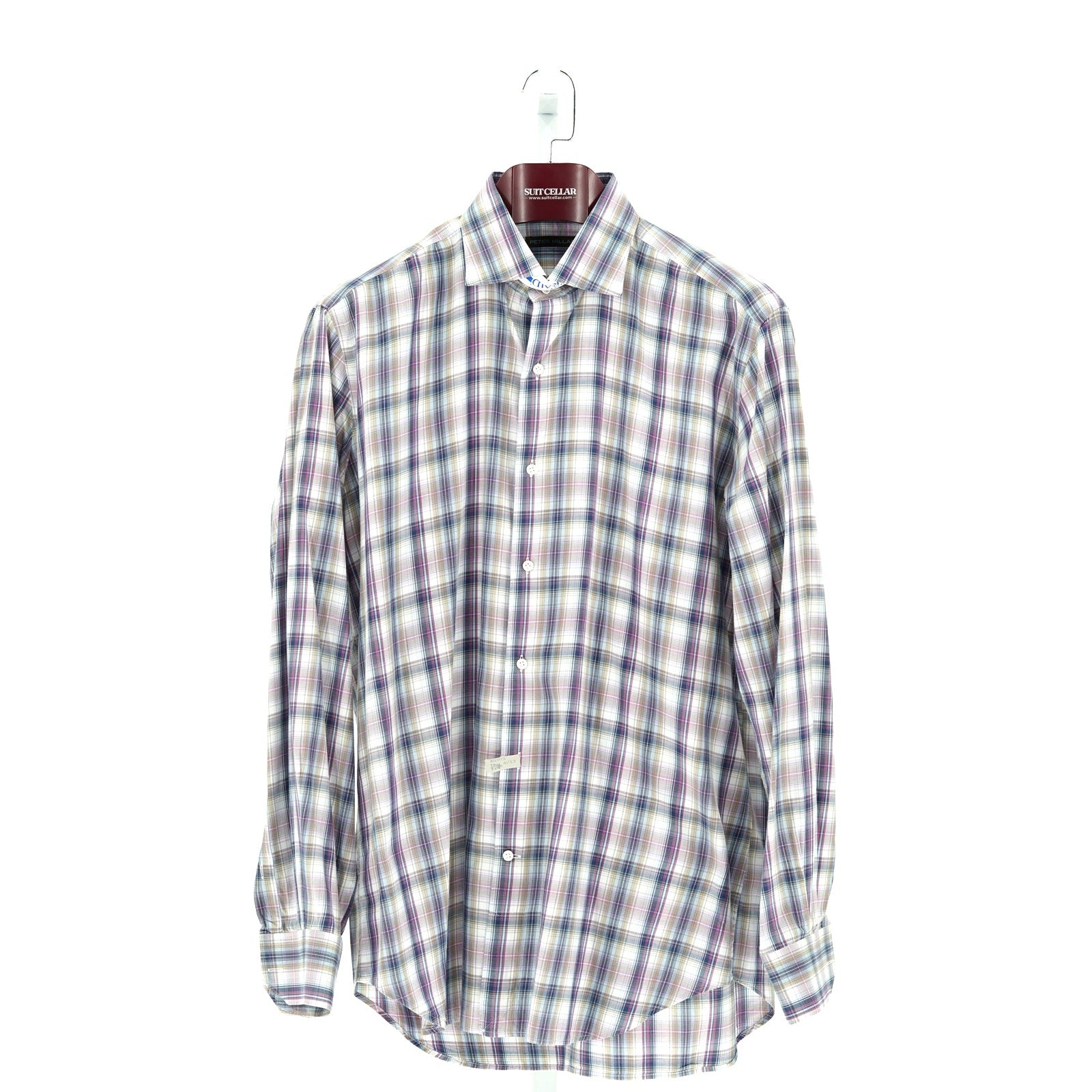 Peter Millar Purple-Blue-Brown 100% Cotton Dress Shirt - Size L