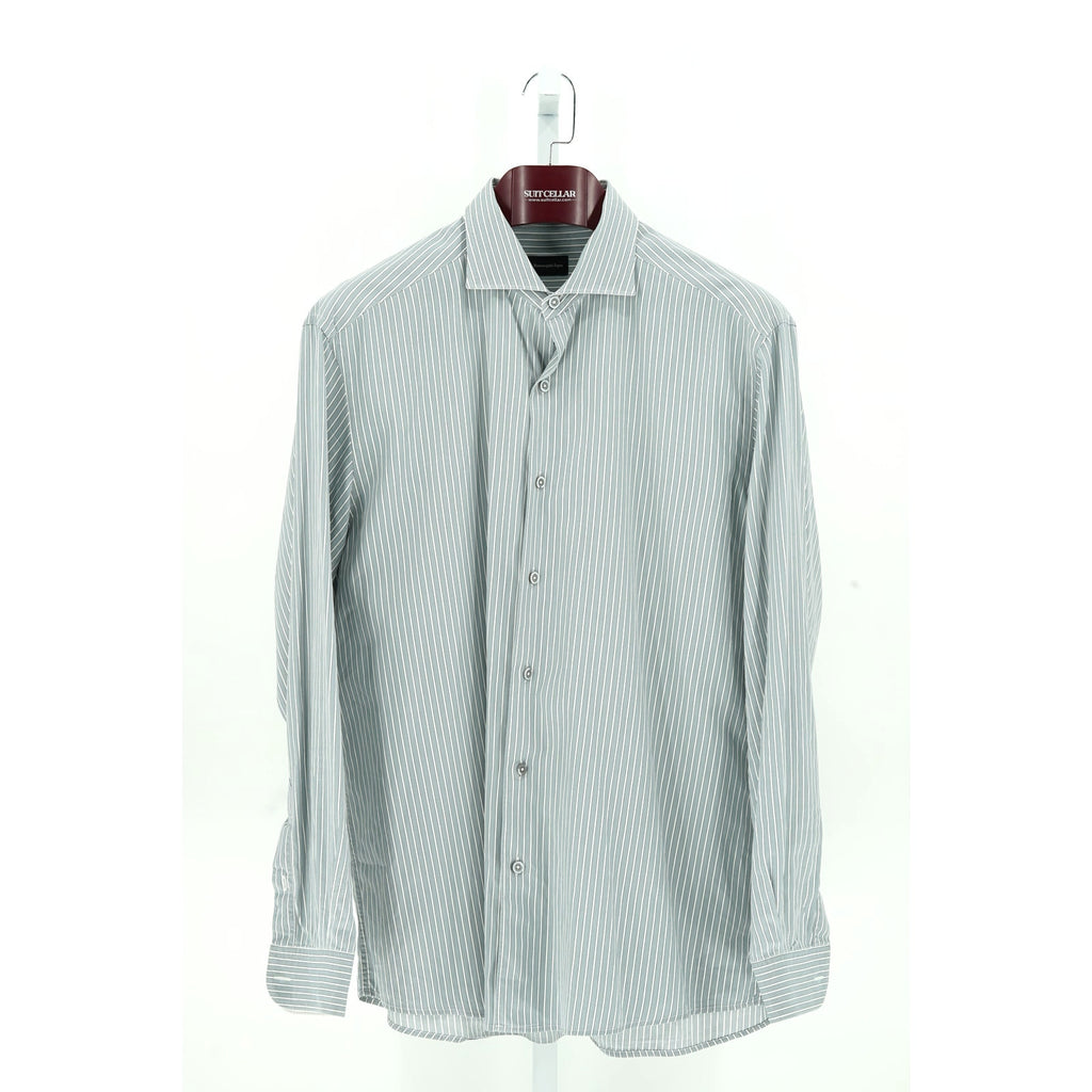 Zegna Grey-White Striped 100% Cotton Dress Shirt - Size XXL